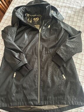 Michael Kors Black Hooded Coat with Subtle Logo Print